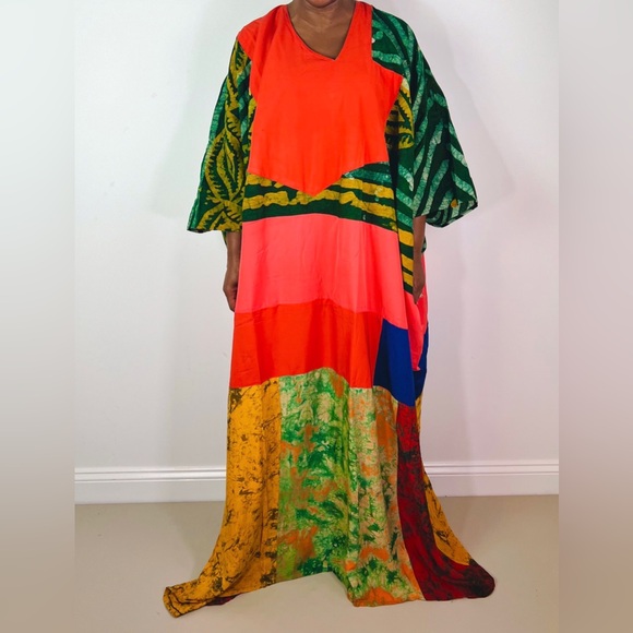 African Print Ankara Multicolor Patchwork Mixed Print Colorful Kaftan Maxi Dtess - Picture 8 of 10